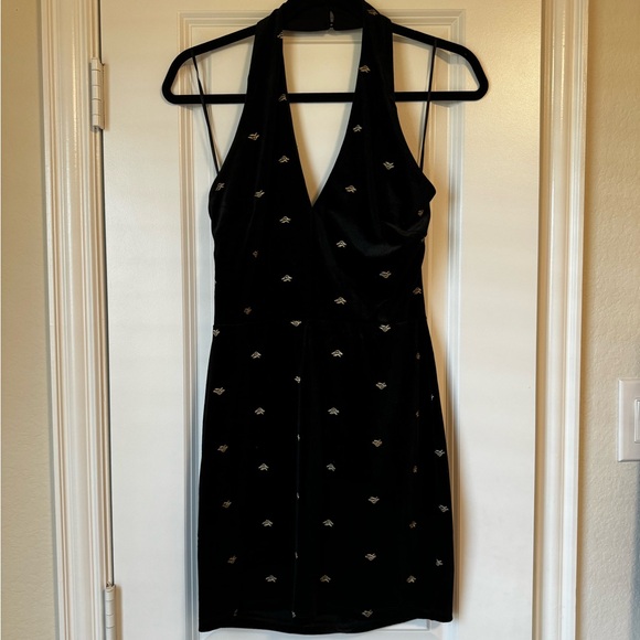 Lulus Marvelous Muse Black Velvet Embroidered Halter Bodycon Dress - Picture 6 of 6